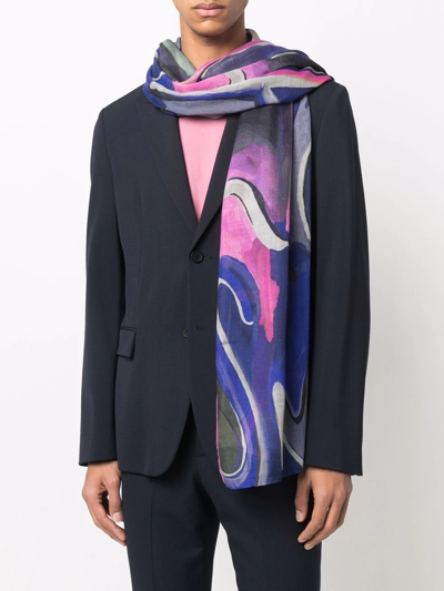 Shop Paul Smith Abstract-print Scarf In Blau