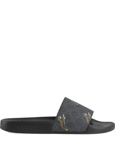 Gucci Men's Pursuit Printed Tiger Slide Sandals In Black | ModeSens