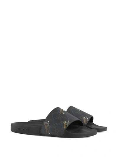 Shop Gucci Gg Supreme Tigers Slide Sandal In Black