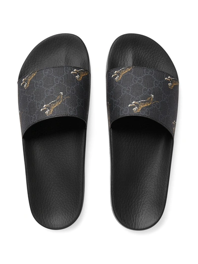 Shop Gucci Gg Supreme Tigers Slide Sandal In Black