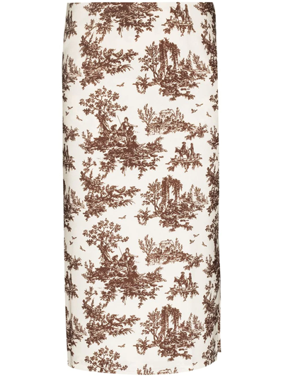 Shop Miaou Moni Landscape-print Midi Skirt In Neutrals