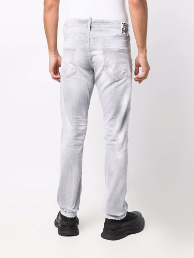 Shop Dsquared2 Mid-rise Distressed Jeans In Grey