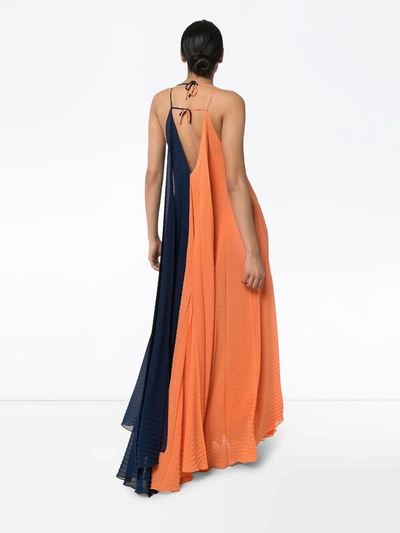 Shop Roland Mouret Tusi Two-tone Pleated Gown In Blue