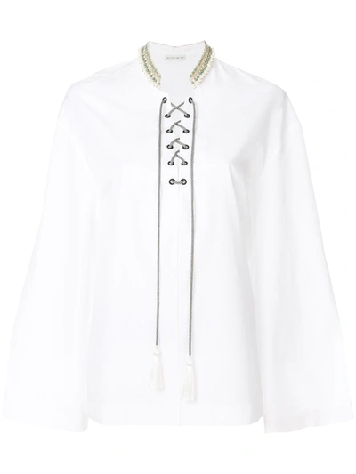 Shop Etro Embellished Lace-up Blouse In White