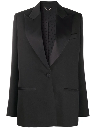 Shop Magda Butrym Satin Lapel Blazer In Black