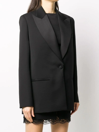 Shop Magda Butrym Satin Lapel Blazer In Black