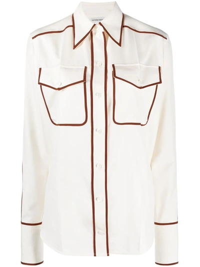 Shop Victoria Beckham Contrast-trim Silk Shirt In White