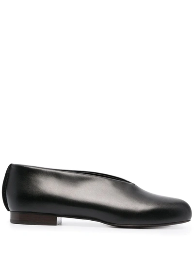 Shop Lemaire Round-toe Leather Slippers In Black