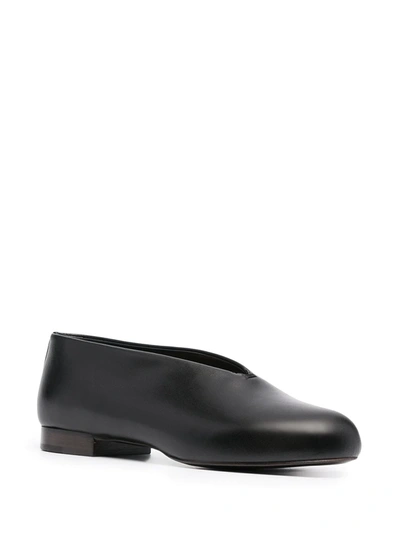 Shop Lemaire Round-toe Leather Slippers In Black