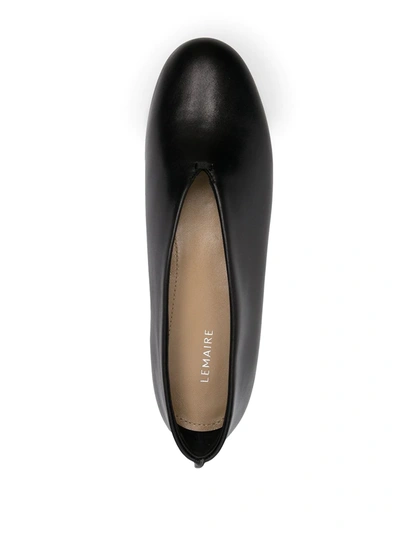 Shop Lemaire Round-toe Leather Slippers In Black