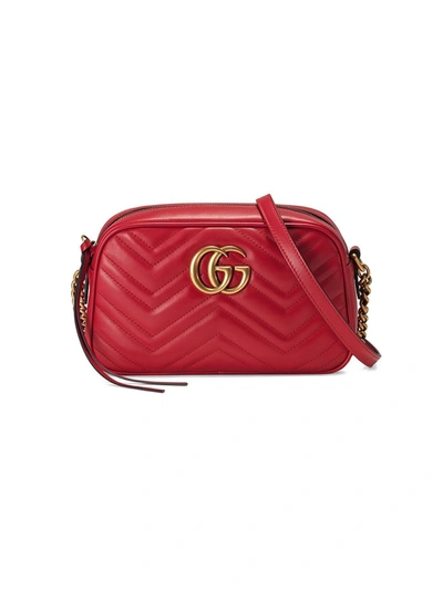 Shop Gucci Marmont Small Matelassé Shoulder Bag In Red