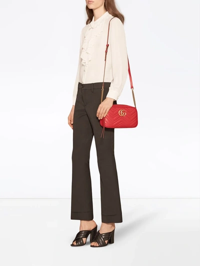 Shop Gucci Marmont Small Matelassé Shoulder Bag In Red