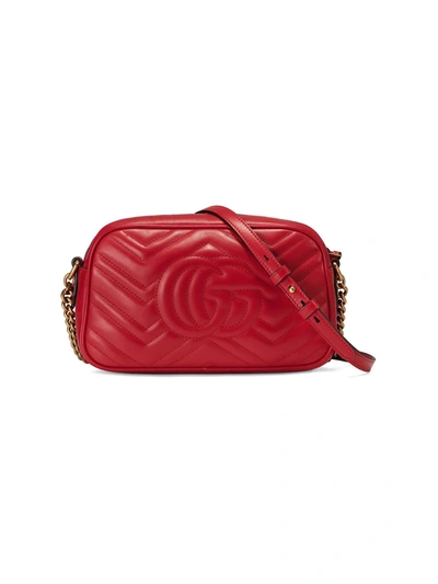 Shop Gucci Marmont Small Matelassé Shoulder Bag In Red