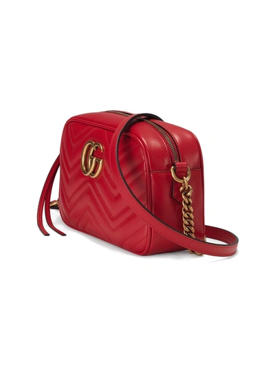 Shop Gucci Marmont Small Matelassé Shoulder Bag In Red