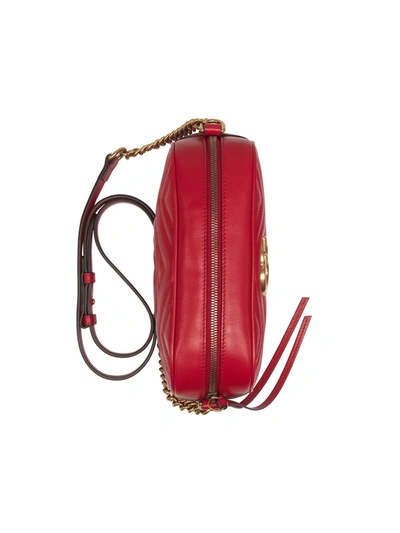 Shop Gucci Marmont Small Matelassé Shoulder Bag In Red