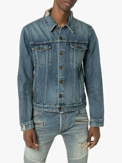 Shop Saint Laurent Distressed Denim Jacket In Blue