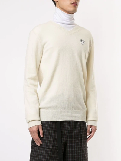 Shop Comme Des Garçons Play Play V-neck Jumper In Neutrals