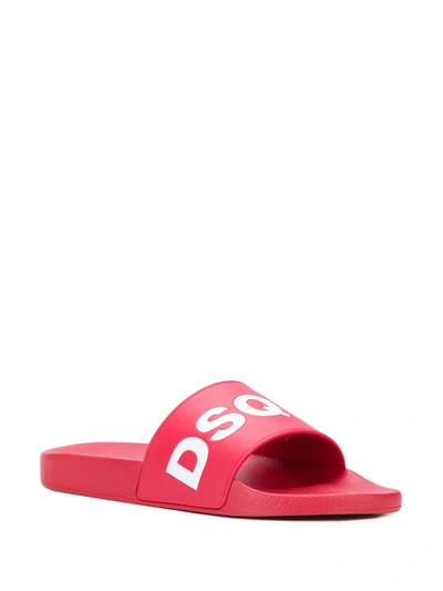 Shop Dsquared2 Textured Logo Print Slides In Red