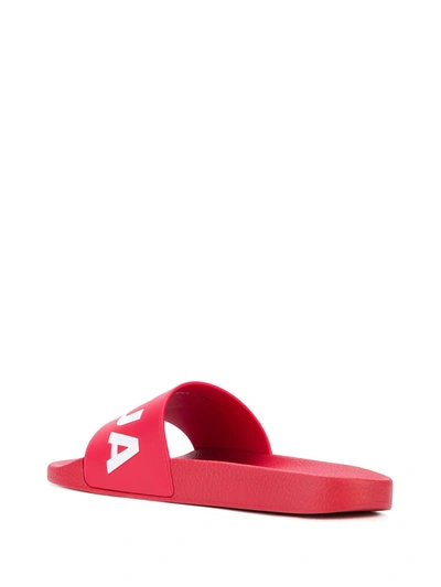 Shop Dsquared2 Textured Logo Print Slides In Red