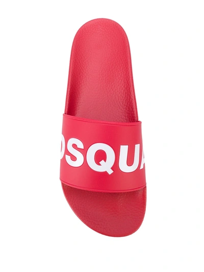 Shop Dsquared2 Textured Logo Print Slides In Red