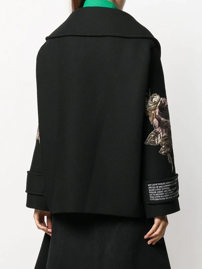 Valentino Floral Embroidered Double Breasted Wool Peacoat In Black