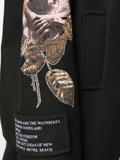 Valentino Floral Embroidered Double Breasted Wool Peacoat In Black