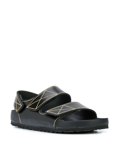 Proenza Schouler + Birkenstock Arizona Topstitched Glossed-leather Sandals In Black