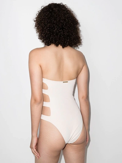 Shop Alexandra Miro Bella Bandeau Cut-out Swimsuit In Nude