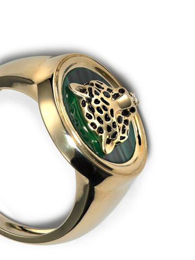 Yvonne Léon 9k Yellow Gold Leopard Malachite Diamond Signet Ring In Gold