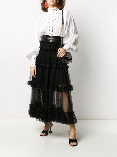 Shop Alexander Mcqueen Sheer Panel Tiered Skirt In Black