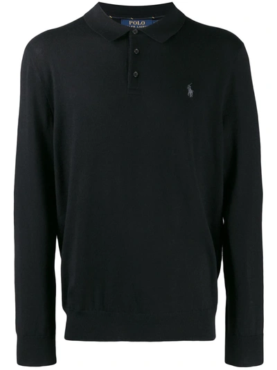 Shop Polo Ralph Lauren Long Sleeved Polo Shirt In Black