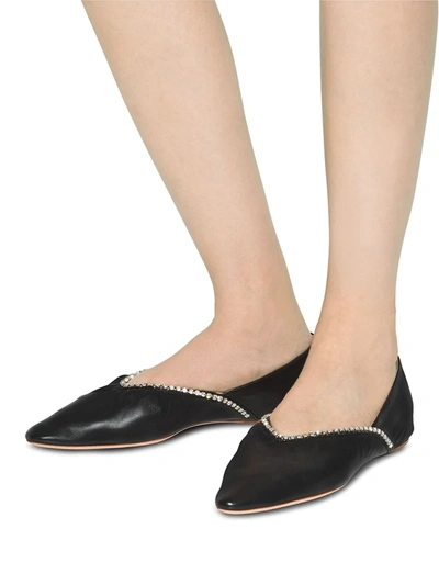 Shop Miu Miu Crystal-embellished Pointed Ballerina Shoes In Black