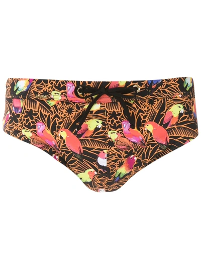 Shop Amir Slama Printed Swim Trunks In Black