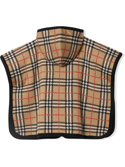 Shop Burberry Vintage Check Jacquard Hooded Poncho In Neutrals