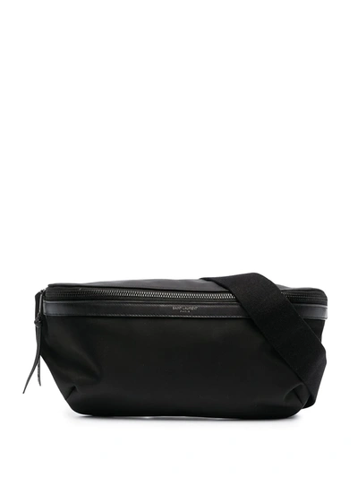 Shop Saint Laurent City Leather-trimmed Belt Bag In Black