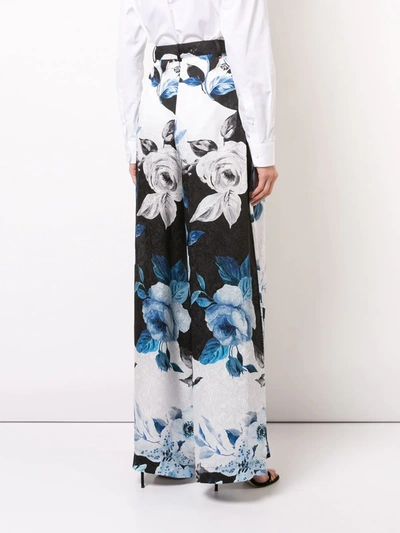 Off-white Pleated Silk Floral Wide-leg Pants In Black