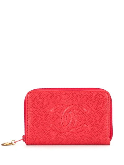 Pre-owned Chanel 1998 Zip-around Cc Wallet In Red