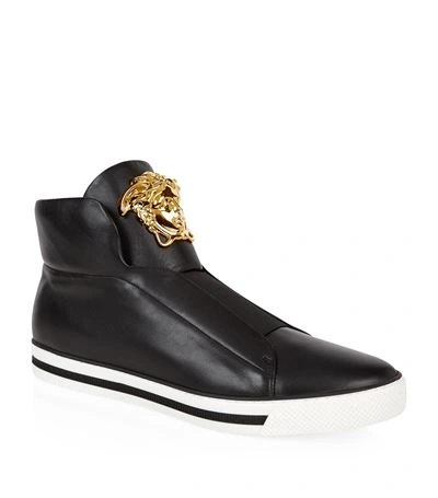 Versace First Idol Leather High-top Trainers In Black