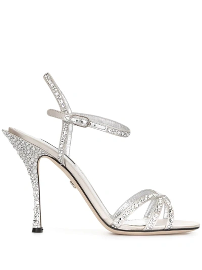 Shop Dolce & Gabbana Rhinestone-embellished Multi-strap Sandals In Silver