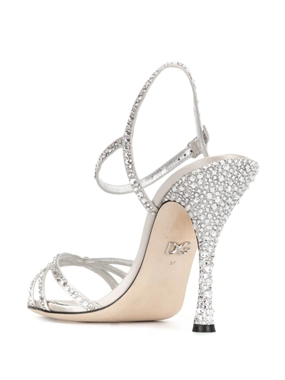 Shop Dolce & Gabbana Rhinestone-embellished Multi-strap Sandals In Silver