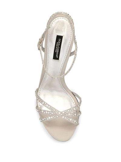 Shop Dolce & Gabbana Rhinestone-embellished Multi-strap Sandals In Silver