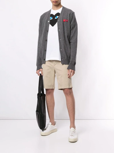 Comme Des Garçons Play Embroidered Logo Cardigan In Grey