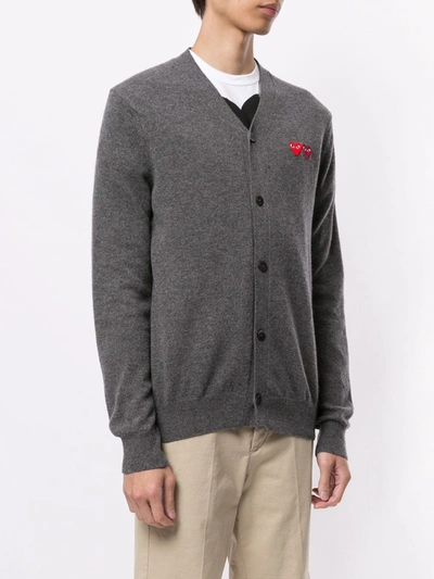 Comme Des Garçons Play Embroidered Logo Cardigan In Grey