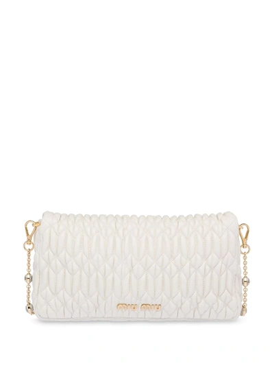 Shop Miu Miu Miu Crystal Matelassé Shoulder Bag In White