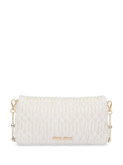 Miu Miu Miu Crystal Matelassé Shoulder Bag In White