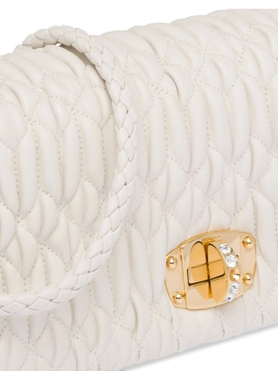 Shop Miu Miu Miu Crystal Matelassé Shoulder Bag In White