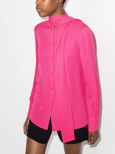 Shop Valentino Pussy-bow Collar Silk Shirt In Rosa