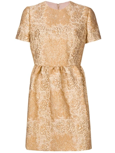 Shop Valentino Metallic Floral Mini Dress In Gold