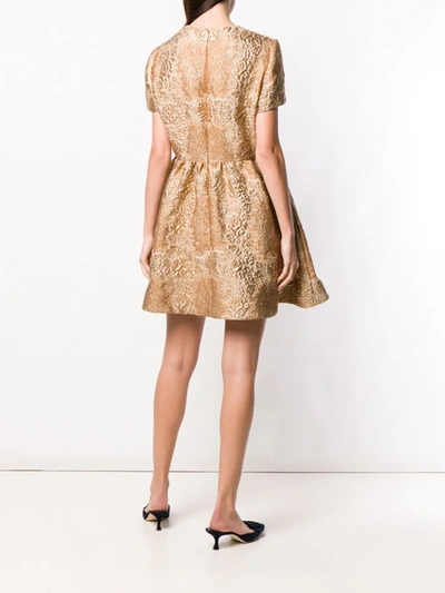 Shop Valentino Metallic Floral Mini Dress In Gold