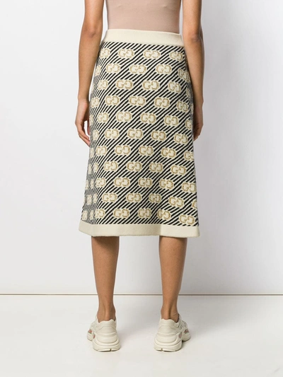 Shop Gucci Gg Stripe Wool Jacquard Skirt In Neutrals